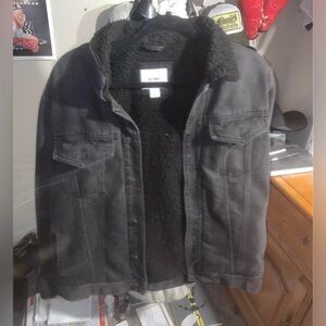 Vintage Jean Jacket with Fleece Inside and Neckline